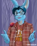  anthro blue_bunny doathejackalope eyewear glasses hi_res lagomorph leporid male mammal rabbit slither solo 