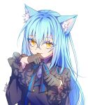  1other animal_ears blue_hair cat_ears gloves kotorimyuu long_hair looking_at_viewer rimuru_tempest solo tensei_shitara_slime_datta_ken tongue yellow_eyes 
