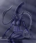  2022 absurd_res alien alien_(franchise) alien_humanoid anthro athletic athletic_female big_breasts big_butt biped black_body breasts butt colored curvaceous curvy_figure digital_drawing_(artwork) digital_media_(artwork) female grey_background hi_res humanoid light lips nipples nude pianoplayingdragon simple_background sitting solo thick_thighs voluptuous xenomorph 