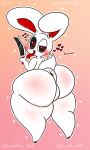  &lt;3 ambiguous_gender anthro anus big_anus big_butt black_eyes butt chikn_nuggit demon english_text forked_tongue hi_res holding_knife holding_object huge_butt huge_hips iscream_(chikn_nuggit) knife lagomorph leporid lewdchuu_(artist) looking_back mammal nonbinary_(lore) nude pupils rabbit red_pupils solo text thick_thighs tongue tongue_out white_body wide_hips 