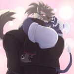  anthro blush butt canid canine canis clothing domestic_dog duo embrace freakinglargeoof hair hi_res hug lifewonders long_hair male male/male mammal pinstripe_suit ponytail shino_(housamo) suid suina suit sus_(pig) tokyo_afterschool_summoners video_games wild_boar 