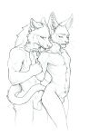  animal_genitalia anthro arm_grab athletic athletic_anthro athletic_male balls big_ears body_hair butt_tuft canid canine canis cheek_tuft claws crotch_tuft detached_sheath domestic_cat dominant dominant_anthro dominant_male duo elbow_tufts eye_contact facial_tuft felid feline felis fully_sheathed genitals happy_trail hibbary inner_ear_fluff interspecies licking looking_at_another looking_at_partner looking_back male male/male mammal neck_tuft nude open_mouth pecs romantic sheath sheath_tuft simple_background small_sheath smile submissive submissive_anthro submissive_male tail_around_partner tail_around_waist tail_tuft tongue tongue_out tuft whiskers white_background white_balls white_body white_sheath wolf 