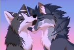  adelar_elric ambiguous_gender canid canine cuddling duo eyes_closed feral fur grey_body grey_fur love mammal 