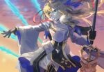  1girl ahoge artoria_caster_(fate) artoria_caster_(third_ascension)_(fate) artoria_pendragon_(fate) blonde_hair crown facial_mark fate/grand_order fate_(series) forehead_mark green_eyes highres marmyadose_(fate) solo user_avhw7788 