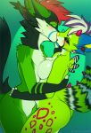  2022 anthro biped black_body black_ears black_fur black_tail blue_body blue_ears blue_fur blue_pawpads blush breasts canid canine claws dragon embrace featureless_breasts featureless_crotch female fox fur green_body green_claws green_ears green_fur green_inner_ear green_tail hair hi_res horn hug inner_ear_fluff kissing leopard_spots making_out male male/female mammal monotone_ears monotone_hair multi_tone_fur multi_tone_tail multicolored_ears multicolored_hair pawpads purple_hair red_hair simple_background spikes spikes_(anatomy) spots tuft two_tone_ears two_tone_hair two_tone_tail valkoinen watermark white_body white_fur white_hair white_tail wide_hips yellow_inner_ear yellow_nose 