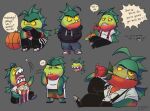  2022 anthro apple bottomwear clothing dreamworks english_text eyes_closed fish flower flower_in_mouth food green_body hoodie male marine mr._piranha_(the_bad_guys) pants piranha_(fish) plant popcorn serrasalmid shirt sitting slightly_chubby solo squuidle suspenders text the_bad_guys topwear 
