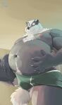  2022 absurd_res anthro badger belly big_belly black_body black_nose bulge clothing hi_res humanoid_hands kemono male mammal moobs mustelid musteline navel nipples nookdae overweight overweight_male solo underwear white_body 
