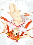  barefoot breasts highres kagurazaka_asuna kobayashi_yuuji mahou_sensei_negima! medium_breasts nipples open_clothes open_shirt red_hair shirt solo topless twintails 