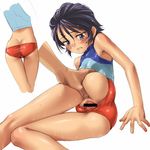  1girl ass bar_censor bare_shoulders black_eyes black_hair blush buruma buruma_aside censored dimples_of_venus eyeshield_21 flat_chest hetero mosha petite pussy short_hair sleeveless sleeveless_turtleneck solo_focus sportswear spread_pussy sweat taki_suzuna tears turtleneck 