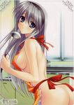  apron artist_request ass blue_eyes blush breasts clannad highres ladle large_breasts long_hair naked_apron sakagami_tomoyo sideboob silver_hair solo tomoyo_after 