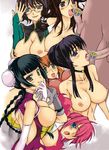  6+girls aqua_eyes black_hair blue_eyes bonza braid breasts brown_eyes bun_cover censored choker christina_sierra covered_nipples double_bun elbow_gloves feldt_grace fellatio glasses gloves gundam gundam_00 hair_over_one_eye hair_up hetero large_breasts long_hair marina_ismail multiple_boys multiple_girls multiple_penises no_bra open_clothes open_mouth open_shirt oral penis pink_hair shirin_bakhtiar shirt short_hair smile sumeragi_lee_noriega sweat tongue topless twin_braids wang_liu_mei 