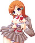 artist_request between_breasts bleach blush bra breasts candy food inoue_orihime large_breasts lingerie lollipop long_hair lowres open_clothes open_shirt orange_hair panties pantyshot saliva school_uniform shirt solo tongue underwear 