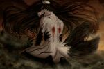  2022 amur anthro black_hair blood bodily_fluids breasts canid canine digital_media_(artwork) female hair kneeling mammal nude solo 