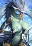  anthro areola beyblade big_breasts blush breasts censored claws dragon dragoon_(beyblade) eguchi_tumoru female looking_at_viewer nipples nude scales scalie smile solo tongue 