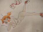  absurdres asphyxiation blue-lotus breathplay diving drowning goldeen highres misty_(pokemon) non-web_source nude pokemon puffy_cheeks red_hair self_upload shoes underwater 