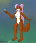  anthro avian bird breasts canid canine disney female forbiddenlight fox genitals hi_res maid_marian mammal nipples pussy robin_hood_(disney) solo 