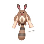  :d black_eyes blush commentary_request creature disembodied_limb fingernails highres looking_at_viewer open_mouth pokemon pokemon_(creature) sentret simple_background smile solid_oval_eyes tongue twitter_username waomonkey white_background 