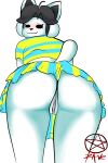  anthro blush bottomwear canid canine clitoris clothed clothing felid feline female flashing genitals grey_hair hair hi_res mammal no_underwear rear_view skirt solo tem temmie_(undertale) thick_thighs topwear undertale undertale_(series) video_games white_body wide_hips zave&#039;s_creepshow_(artist) 