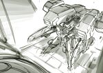  absurdres cable from_above greyscale highres ishiyumi jehuty looking_ahead mecha monochrome no_humans orbital_frame science_fiction sketch solo zone_of_the_enders zone_of_the_enders_2 