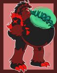  belly big_belly bloated burping fur hi_res horn male nintendo obstagoon open_mouth pok&eacute;mon pok&eacute;mon_(species) red_body red_fur tankdragon video_games 