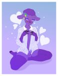  &lt;3 absurd_res anthro blue_eyes clothing eyelashes fruitofficer girly hair hi_res invalid_tag male multicolored_hair pajamas purple_body purple_hair purple_skin rainbow_hair solo stripes 