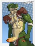  abs accessory alligator alligatorid american_football anthro band-aid bandage big_muscles big_penis biped bottomwear bottomwear_down bottomwear_pull clothed clothing clothing_pull crocodilian football_gear foreskin genitals glistening glistening_genitalia glistening_penis hi_res huge_muscles humanoid_genitalia humanoid_penis male mostly_nude mostly_nude_anthro mostly_nude_male muscular muscular_arms nipples partially_clothed partially_clothed_anthro partially_clothed_male pecs penis pinup pose reptile scalie shoulder_pads solo sport statiik_(artist) topwear undressing undressing_self vein veiny_penis 