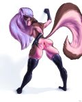  anthro anus breasts butt butt_grab canid canid_demon canine clothing collar demon digital_media_(artwork) female fur genitals glistening glistening_body glistening_genitalia glistening_hair glistening_skin hair hand_on_butt hellhound helluva_boss hi_res legwear long_hair long_tail looking_at_viewer looking_back looking_pleasured loona_(helluva_boss) mammal nude piercing pussy raised_tail rear_view red_sclera sackrany signature simple_background solo spread_legs spreading thigh_highs white_background white_body white_fur 