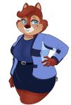  anthro beauty_mark belt blue_eyes bottomwear breasts brown_body brown_fur catsmeow chip&#039;s_mom_(disney) chip_&#039;n_dale_rescue_rangers chipmunk choker clothed clothing curvy_figure disney eyelashes female fully_clothed fur ground_squirrel hand_on_hip hi_res jewelry mammal mature_female necklace rodent sciurid shirt simple_background skirt smile solo topwear voluptuous white_background wide_hips 