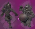  anthro belly big_belly blaidd_(elden_ring) bulge canid caninblek canine canis clothing elden_ring fromsoftware fur grey_body grey_fur inflation male mammal muscular muscular_male purple_eyes thong underwear video_games wolf 