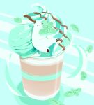  animal bear chai_(drawingchisanne) chocolate_syrup commentary_request cup dessert food food_focus holding ice_cream mint no_humans on_food original polar_bear signature simple_background sitting_on_food undersized_animal whipped_cream 