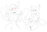  anthro antlers blush breasts cartoon_network covering covering_breasts fairy female gesture hi_res horn looking_at_viewer mhdrawin monochrome nipples one_eye_closed penny_fitzgerald smile solo the_amazing_world_of_gumball v_sign wide_hips wings wink 