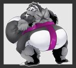  anthro asian_clothing belly big_belly bottomwear butt clothing east_asian_clothing holding_belly japanese_clothing loincloth male mawashi muscular nintendo obstagoon overweight pok&eacute;mon pok&eacute;mon_(species) sumo tankdragon video_games 