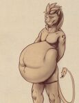  absurd_res after_vore anthro belly big_belly digestion felid feline hi_res lion male mammal pantherine sagging_stomach sketch sloshing_belly solo volcha vore 