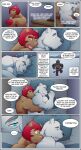  ... 2022 angry anthro anthro_on_anthro bed bedding blanket blue_eyes boots clothing comic cuddling depression dialogue duo english_text exclamation_point felid flashback footwear frostbite_(rubberbuns) fuming fur furniture green_eyes grey_nose hi_res hoodie ice laugh lion male male/male mammal mane mostly_nude mountain muscular muscular_anthro muscular_male nightstand on_bed pantherine parka pillow pink_nose polar_bear red_mane rubberbuns smile snow speech_bubble spooning superhero surprise sweatpants text topwear ursid ursine weird_face white_body white_fur wildfire_(rubberbuns) 