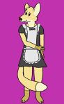  anthro biped blush canid canine clothed clothing cute_expression embarrassed fennec fox fur hi_res looking_at_viewer maid_uniform male mammal potatofennec shy simple_background smile solo tan_body tan_fur uniform 