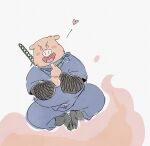  &lt;3 2022 anthro blush clothed clothing domestic_pig eyes_closed hi_res humanoid_hands kemono male mammal ninja overweight overweight_male pommn_mn simple_background solo suid suina sus_(pig) warrior weapon 