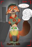  absurd_res anthro bodily_fluids canid canine coyotetalc diaper disney fox genital_fluids hi_res male mammal nick_wilde scout_uniform solo urine wet_diaper wetting wetting_diaper zootopia 