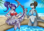  anthro beach beverage bikini clothing doomthewolf female fish hi_res marine seaside shark solo swimming_pool swimwear thebmeister 