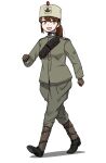  1girl anyan_(jooho) bandolier boots full_body gloves hat highres italian_army italy looking_at_viewer military military_uniform open_mouth original smile solo uniform walking white_background world_war_i 