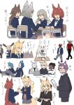  +++ 6+boys 6+girls :d :o ^_^ alternate_costume alternate_universe animal_ear_fluff animal_ears arknights ashlock_(arknights) beard black_necktie black_ribbon blemishine_(arknights) blonde_hair blue_hair blue_jacket book bow bowtie brown_eyes brown_hair brown_vest cat_ears cat_girl character_request closed_eyes collared_shirt commentary_request computer dark-skinned_male dark_skin deer_antlers deer_girl dikaiopolis_(arknights) extra_ears facial_hair fartooth_(arknights) feather_hair feet_on_table flametail_(arknights) formal grey_hair grey_shirt gym_uniform helmet highres holding holding_book horizon horns horse_ears horse_girl jacket kumamoto_aichi laptop long_hair long_sleeves mckee_(arknights) medium_hair mlynar_(arknights) monique_(arknights) multiple_boys multiple_girls nearl_(arknights) neck_ribbon necktie notice_lines open_book open_mouth palms_together platinum_(arknights) pleated_skirt ponytail purple_hair ribbon roy_(arknights) school_uniform shirt short_hair short_hair_with_long_locks silverlance_pegasi_(arknights) simple_background sitting skirt smile squirrel_ears squirrel_girl squirrel_tail tail teacher tola_(arknights) toland_(arknights) translation_request v-shaped_eyebrows vest viviana_(arknights) whislash_(arknights) white_background white_hair white_jacket white_shirt wild_mane_(arknights) 