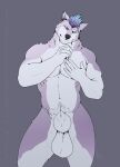  abs animal_genitalia balls blue_eyes blue_hair canid canine canis eyebrows facial_hair flaccid fullbodywolf fully_sheathed genitals hair hi_res looking_at_viewer male male_focus mammal mohawk muscular navel nude pecs penis pubes sheath simple_background sketch smile solo thick_eyebrows thick_thighs wolf 