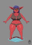  big_breasts bottomwear breasts cleavage clothed clothing female goblin hair hi_res humanoid not_furry reflection short_stack solo theclaysatan tight_clothing translucent translucent_clothing water watermark wet wet_hair 