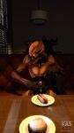  3d_(artwork) bodily_fluids cum cum_on_food cum_on_table demon digital_media_(artwork) doom doom_(series) erection exhibitionism food genital_fluids genitals hi_res hot_dog id_software imp_(doom) kashidingspot male masturbation monster penile penile_masturbation penis public restaurant solo video_games 