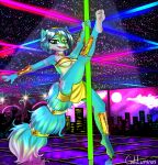  absurd_res anthro caliluminos canid canine dancing english_text female fishnet fox gamecube hi_res krystal mammal nintendo pole pole_dancing rave retro solo star_fox text video_games 