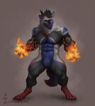 abs anthro canid canine canis crotch_tuft featureless_crotch fire fur hi_res horn lupusartz lyrus_nakina_(lyrusfirewolf) male mammal multicolored_body multicolored_fur muscular muscular_anthro muscular_male no_sclera solo solo_focus tuft were werecanid werecanine werewolf wolf 