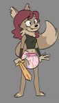  anthro canid canine diaper eyelashes female indigoanonymous mammal melee_weapon navel neck_tuft notched_ear smile solo standing sword teeth tuft weapon 