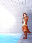  clothing fangs hi_res light liminal_spaces lutrine male mammal mustelid pool_(disambiguation) shirtless solo sunlight swimwear ventkazemaru water whiskers 