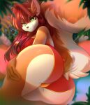  2022 anthro bottomwear butt clothing collaboration disney female fur green_eyes hi_res ladnelsiya looking_at_viewer mammal red_bottomwear red_clothing rodent sciurid smile solo thick_ass thick_butt weeniewonsh wide_hips 