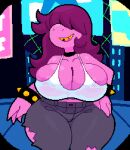  anthro big_breasts bottomwear bracelet breasts choker city cleavage clothed clothing deltarune denim denim_clothing dinosaur female hair hair_over_eyes hand_on_hip hi_res huge_breasts huge_thighs jeans jewelry necklace non-mammal_breasts open_mouth pants purple_body purple_hair reptile scalie sharp_teeth shirt solo somescrub spiked_bracelet spikes susie_(deltarune) tank_top teeth thick_thighs topwear torn_bottomwear torn_clothing torn_jeans torn_pants undertale_(series) video_games wide_hips 