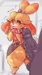  animal_crossing anthro blush canid canine canis clothing domestic_dog duo female fur genitals hair hi_res isabelle_(animal_crossing) kiseff looking_back male mammal nintendo penis shih_tzu toy_dog video_games yellow_body yellow_fur 